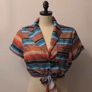 Striped Multicolor Tie-Front Women Top